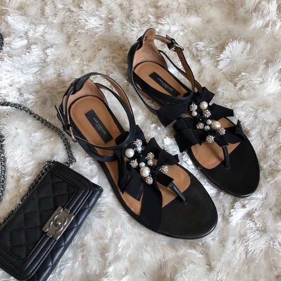 Ann Taylor Shoes - ANN TAYLOR ‘PIPER’ Pearl & Ribbon Black Sandals